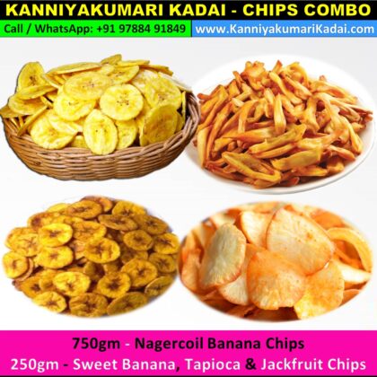 KK Chips Combo ( 750gm Nagercoil Banana Chips + each 250gm Jackfruit Chips , Sweet Banana Chips & Tapioca Chips )